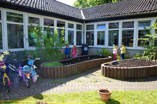 Im Atrium sind die Hochbeete zu finden.