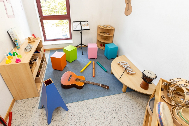 Musikbereich: Singen macht Freude, stärkt Gemeinschaftsgefühl und Selbstvertrauen, schult das Gehör, erhöht Körperspannung und Konzentration und fördert darüber hinaus Sprache.