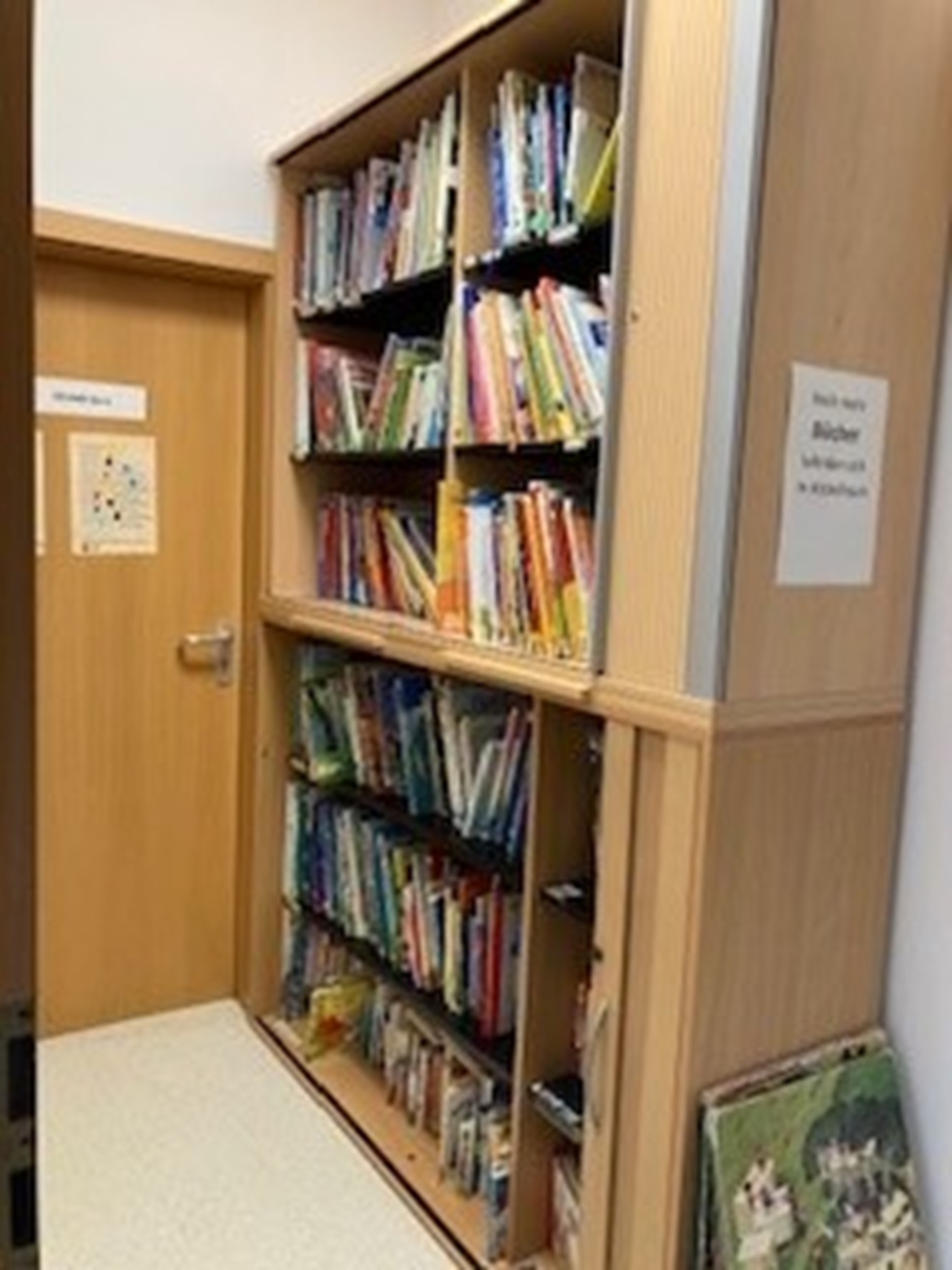 Die Kinder haben immer die Möglichkeit sich Bücher aus der hauseigenen Bibliothek zu holen. Dort finden sie unterschiedliche Bilder-, Vorlese, Sach- und Fachbücher.
